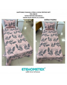 ETEHOMETEX Pamuklu Kapitoneli Yatak Örtüsü Seti TEK KİŞİLİK ARİNA PUDRA 8696474232107